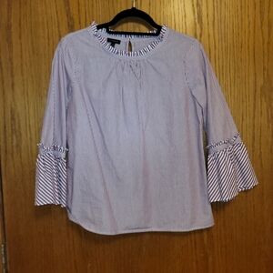 Talbots Cranberry and White Striped Blouse S